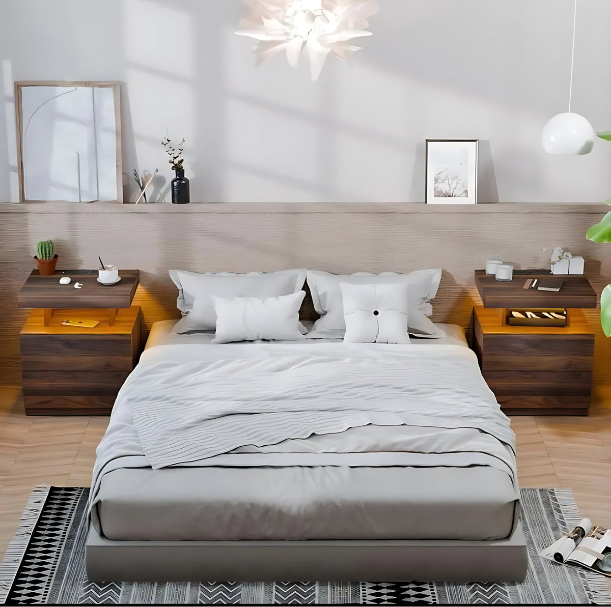 Wooden Smart LED Nightstand Set of 2 / Ruchi