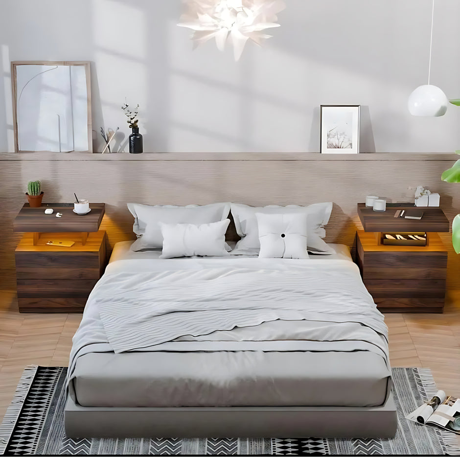 Wooden Smart LED Nightstand Set of 2 / Ruchi