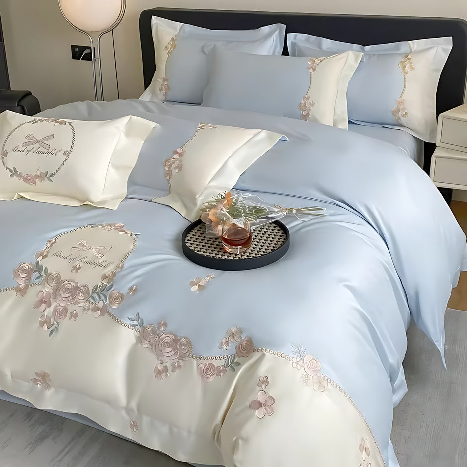 French-Style Fitted Floral Cotton Bedding Set