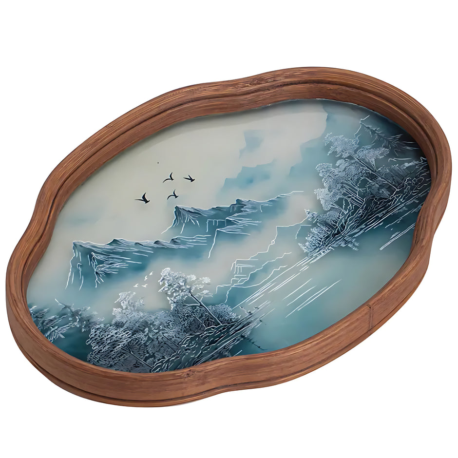 Simple Bamboo Wood Glass Serving Tray / Ruchi