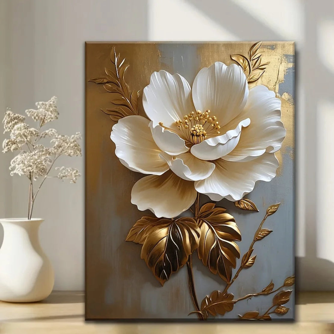 Framed White Elegant Floral Canvas / Ruchi