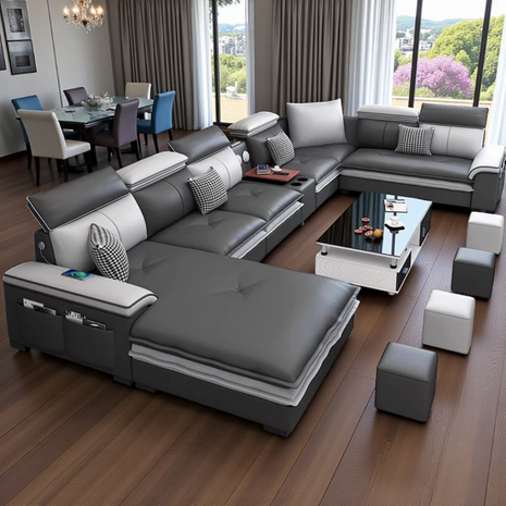 Relaxing U-Shaped Leather Sectional Sofa / Ruchi