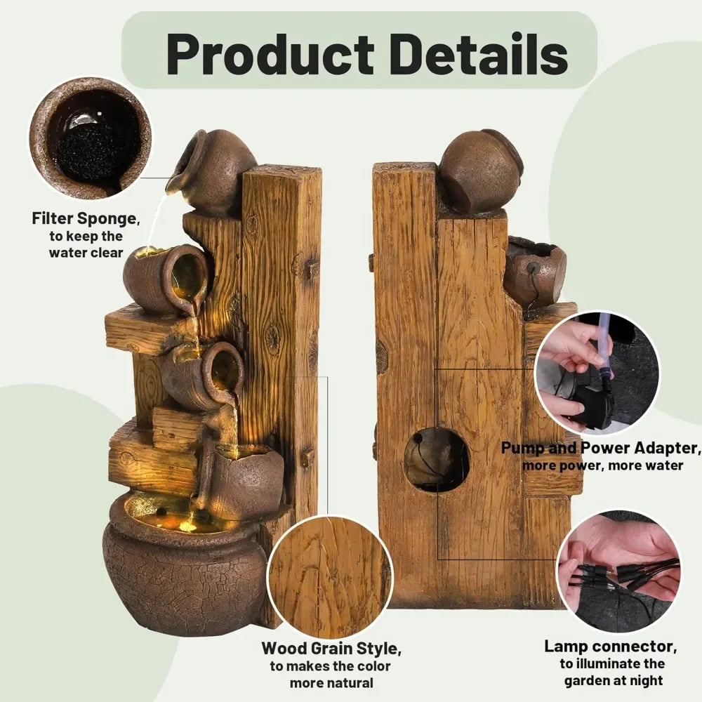 Wood-themed Resin LED Indoor Outdoor Waterfall Fountain / Ruchi