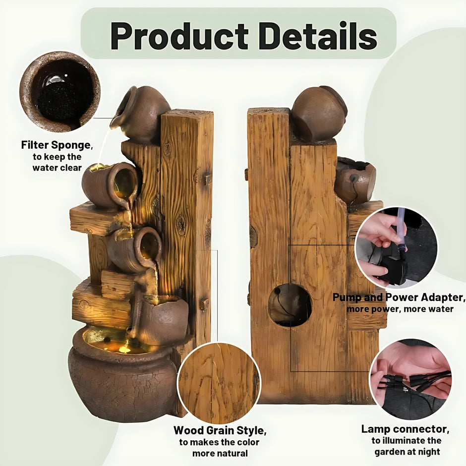 Wood-themed Resin LED Indoor Outdoor Waterfall Fountain / Ruchi