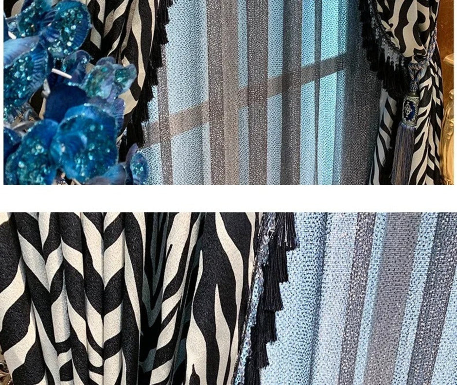 Polyester Tulle Window Curtain With Zebra Stripes