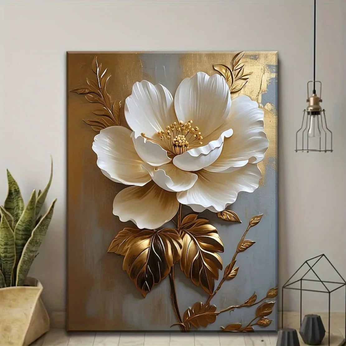 Framed White Elegant Floral Canvas / Ruchi