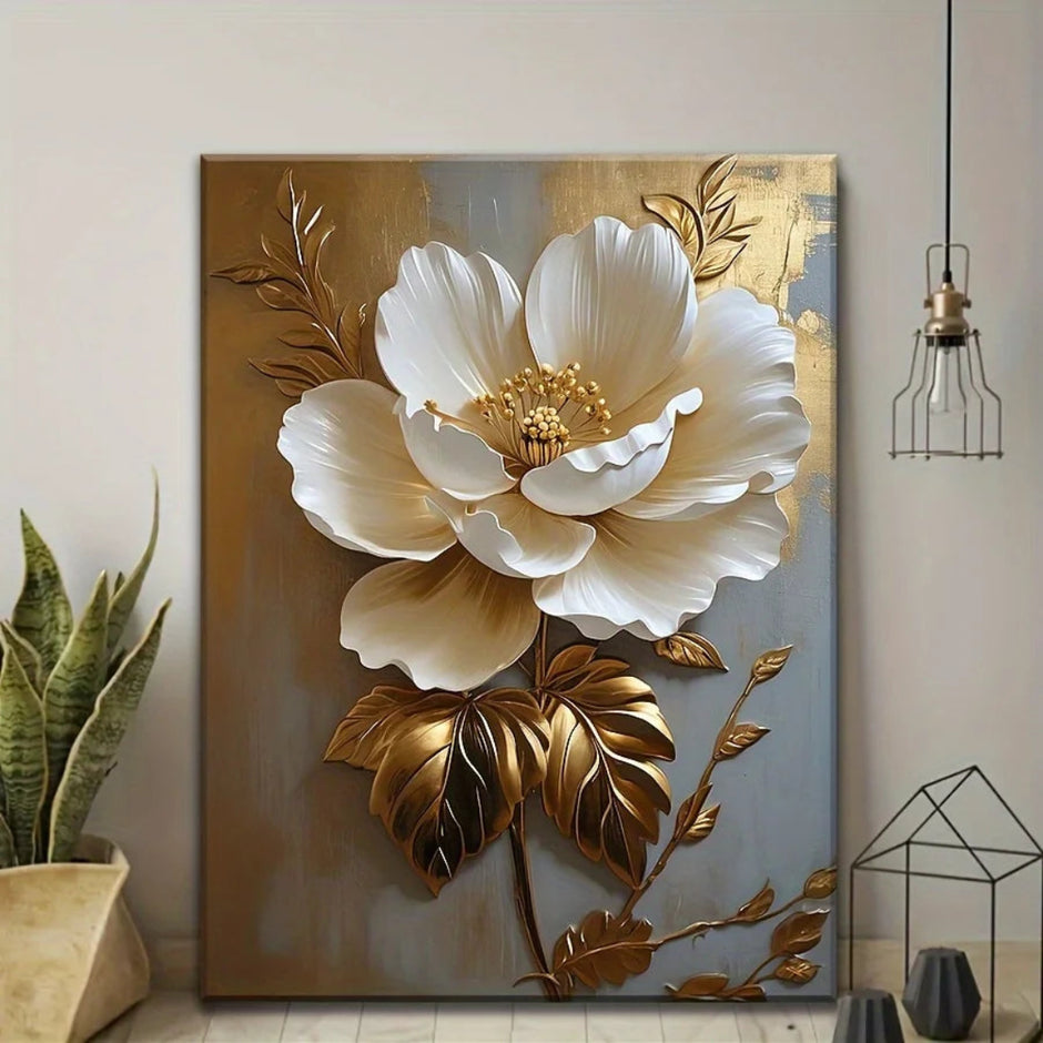 Framed White Elegant Floral Canvas / Ruchi