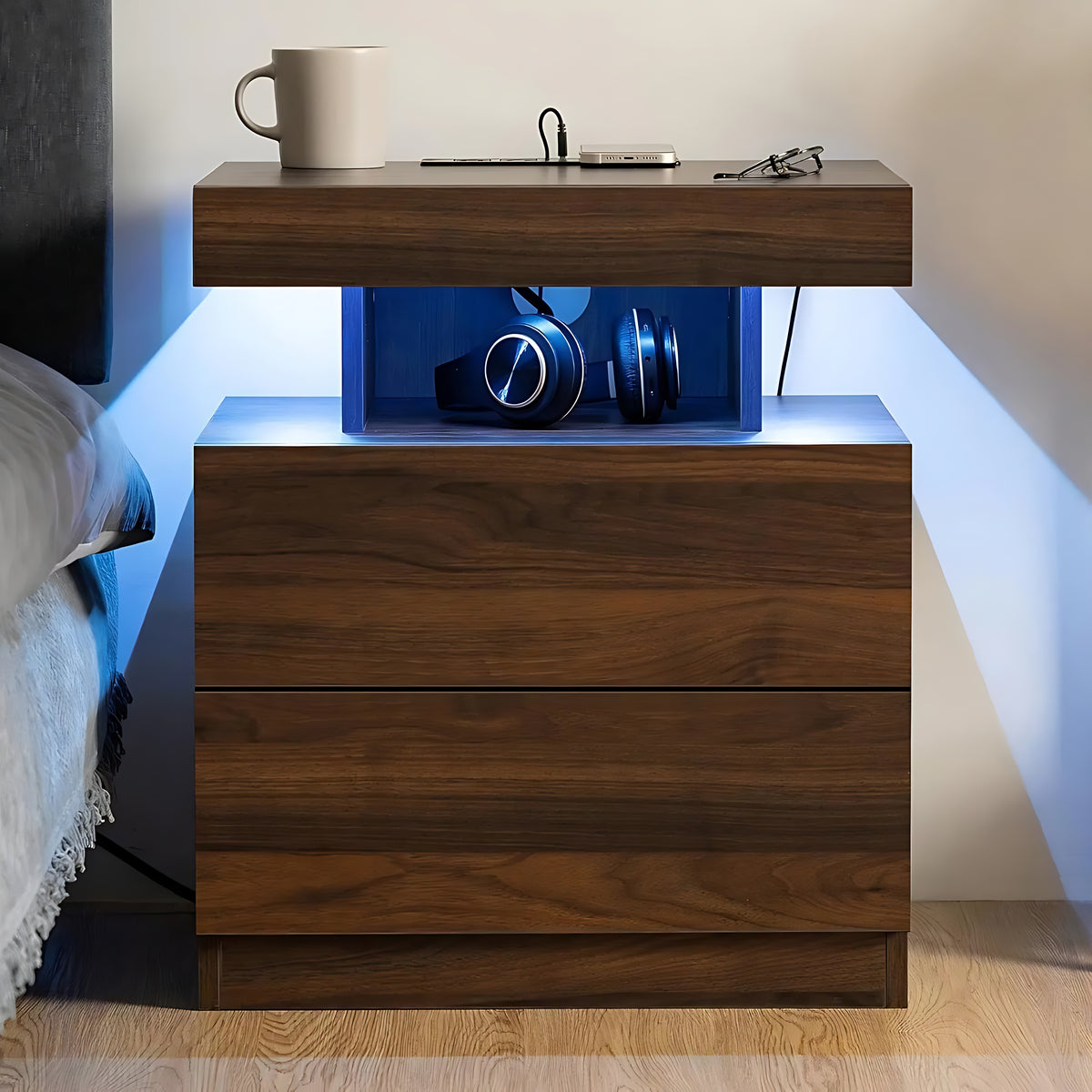 Wooden Smart LED Nightstand Set of 2 / Ruchi