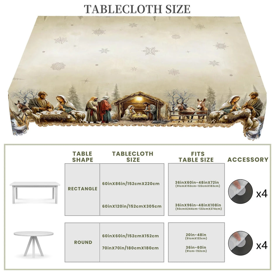 Christmas Nativity Scene Rectangular Or Round Polyester Tablecloth / Ruchi