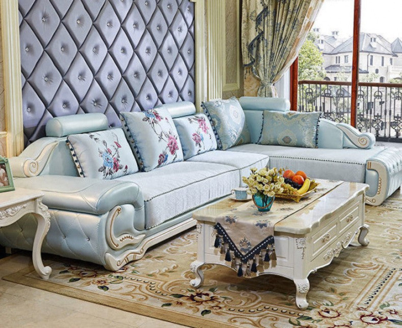 European L-Shape Fabric and Leather Sectional Sofa