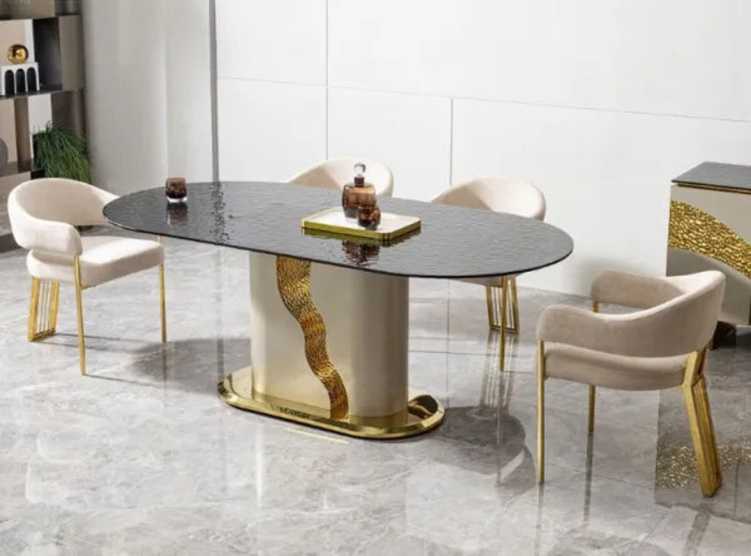 Glass Top Dining Table Set With 6 Chairs / Ruchi 