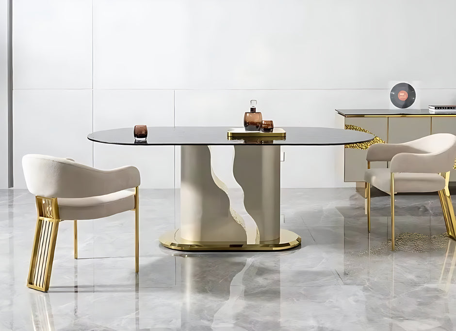 Glass Top Dining Table Set With 6 Chairs / Ruchi