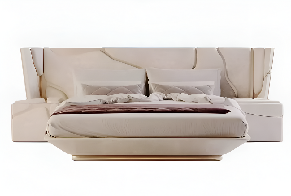 Golden Metallic Veins Design Velvet Bed