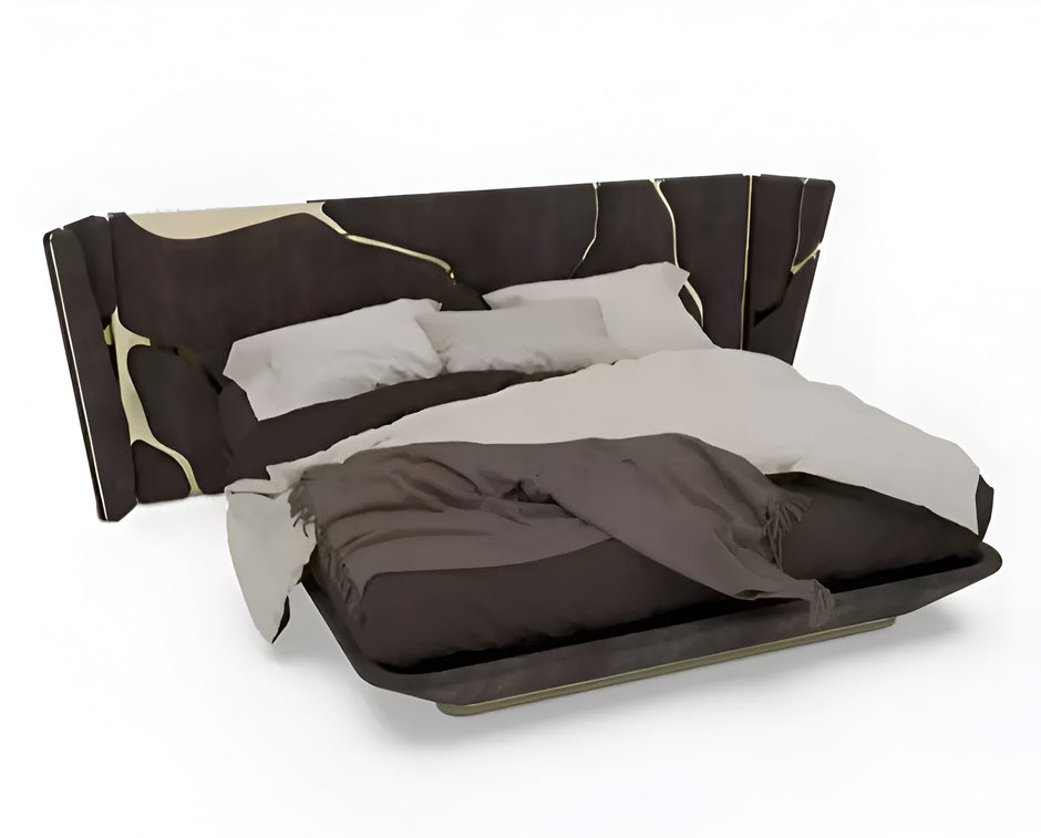 Golden Metallic Veins Design Velvet Bed / Ruchi