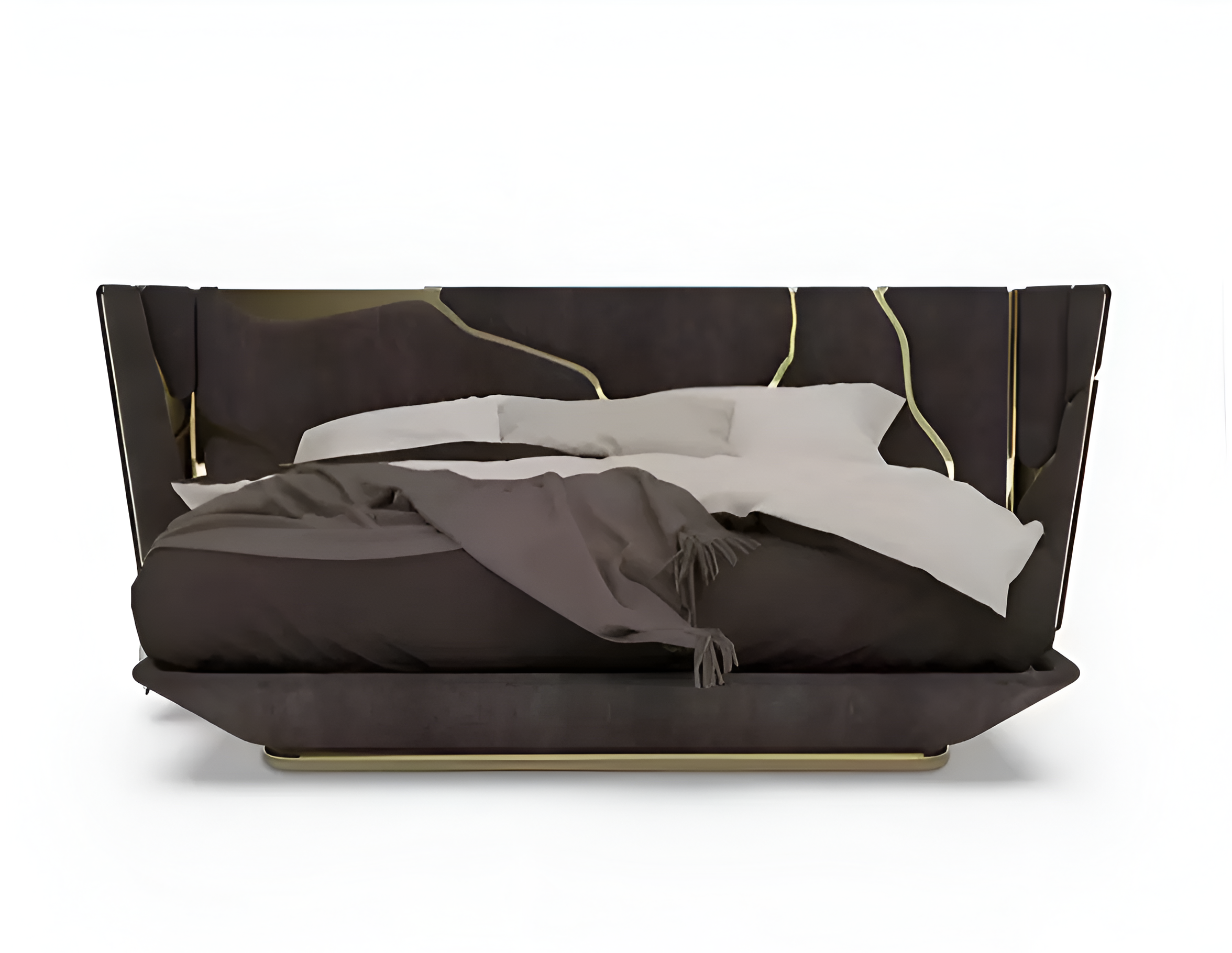 Golden Metallic Veins Design Velvet Bed