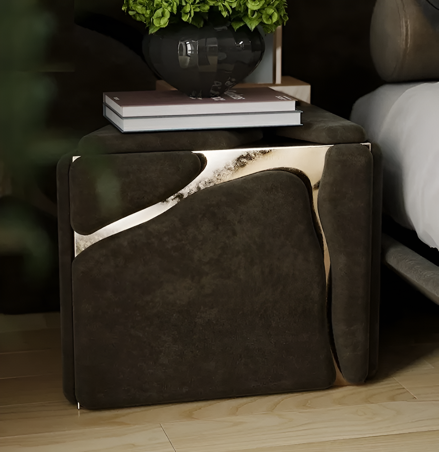 Golden Metallic Veins Design Velvet Bed