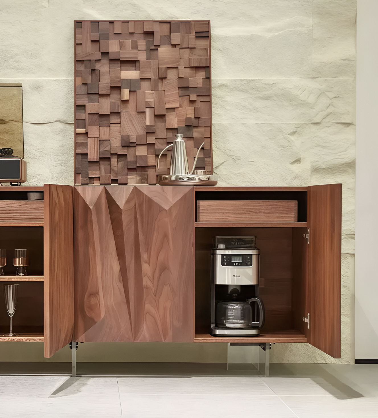 Geometric Design Modern Wooden Buffet Table / Ruchi