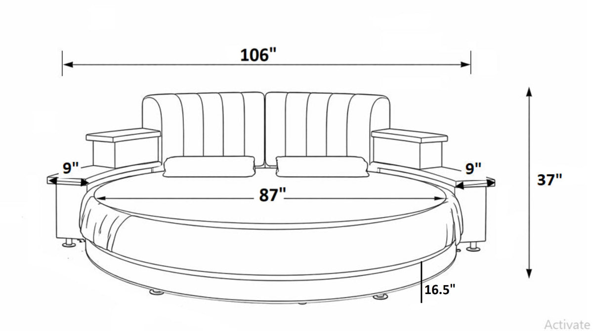 Multifunctional Leather Round Bed With LED Lights / Ruchi