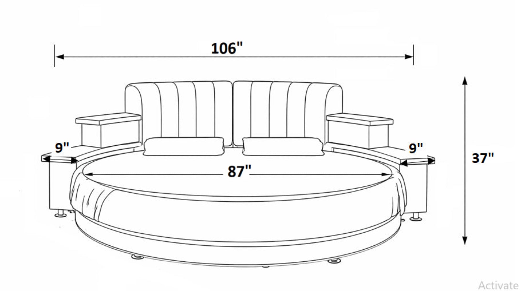 Multifunctional Leather Round Bed With LED Lights