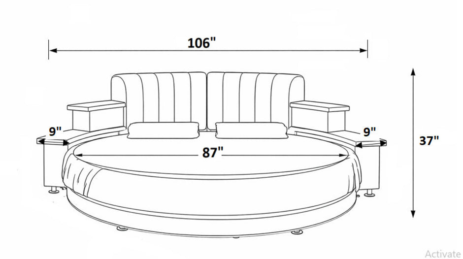 Multifunctional Leather Round Bed With LED Lights