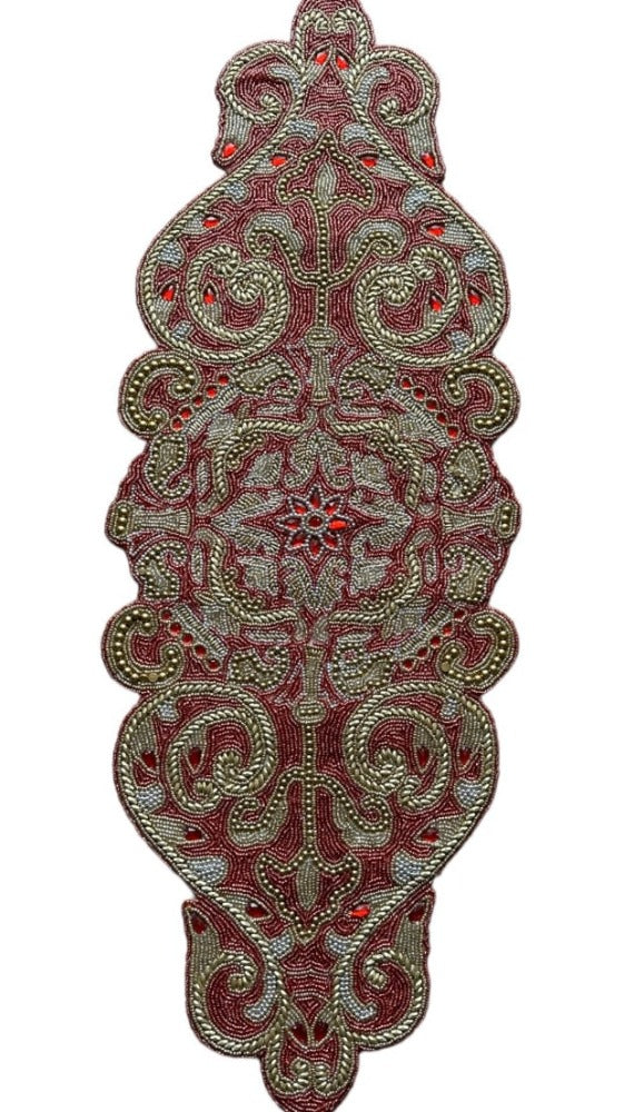 Red Stone Beaded Table Runner / Ruchi