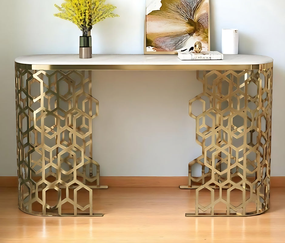 Luxurious Contemporary Metal Console Table With Marble Top / Ruchi