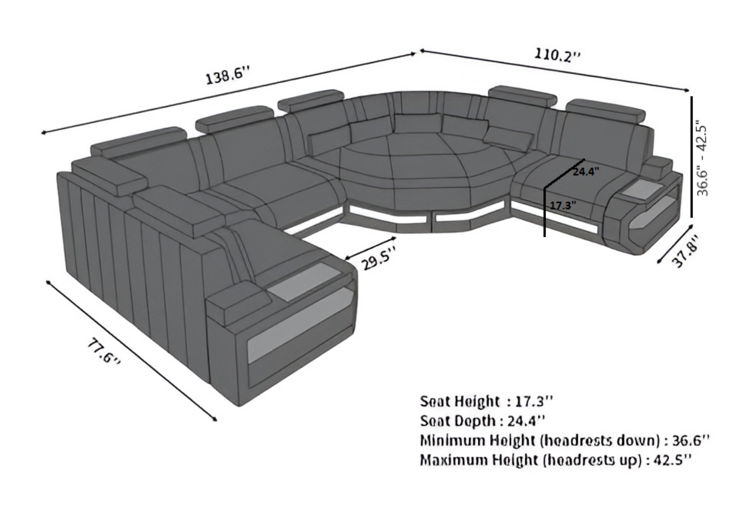 U-shaped LED Leather Sectional Sofa /Ruchi