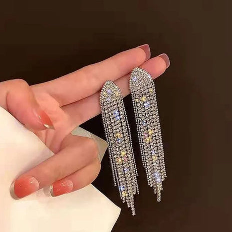 Long Tassel Waterdrop Rhinestone Metal Earrings / Ruchi