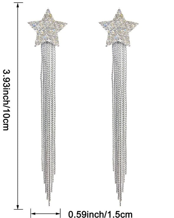 1 Pair Tassel Design Star Pendant Metal Earrings / Ruchi