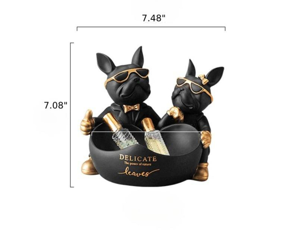 Lovely Couple Bulldog Resin Statue With Bowl / Ruchi