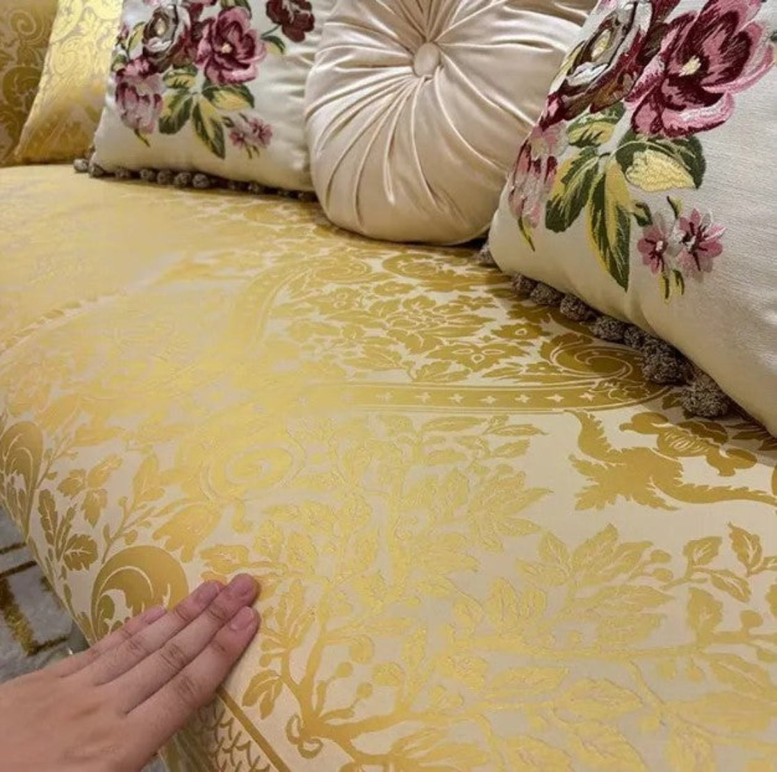 Printed Fabric Upholstered European Sofa Set