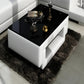 Black Glass Top Leather Coffee Table / Ruchi