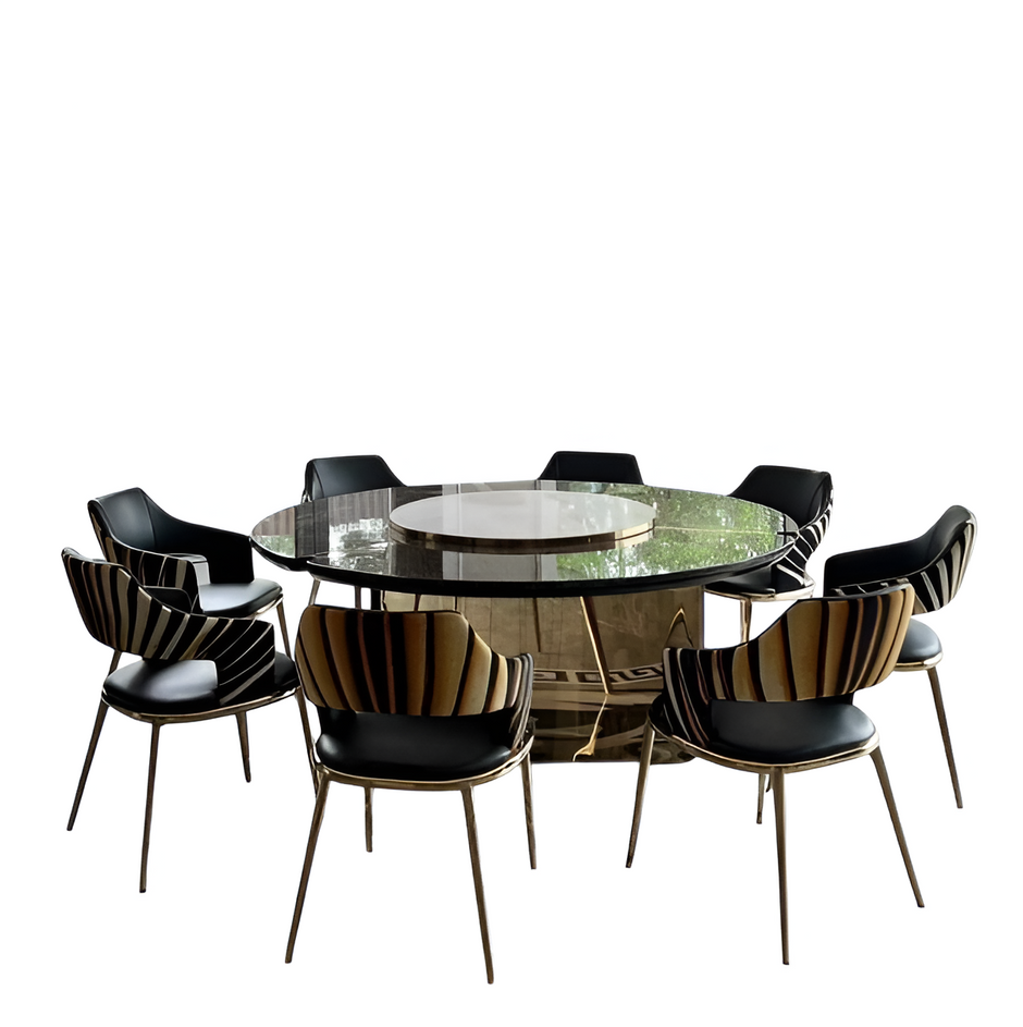 Shiny Wooden Top Round Dining Table Set