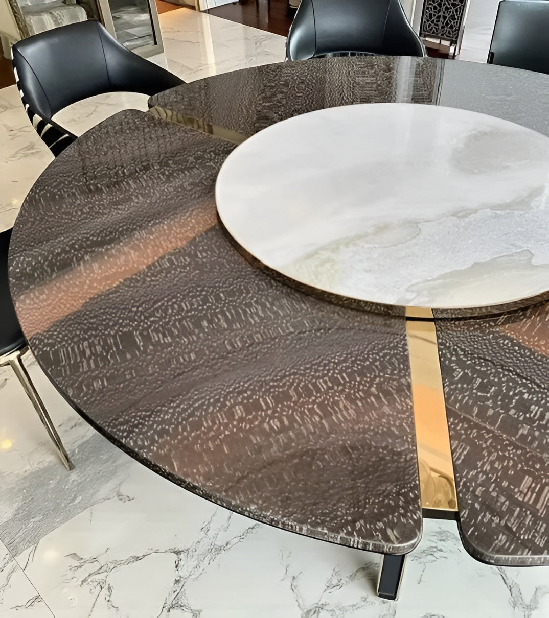 Shiny Wooden Top Round Dining Table Set