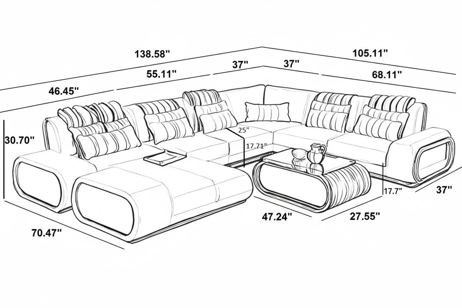 Leather Sectional Sofa With LED Lights