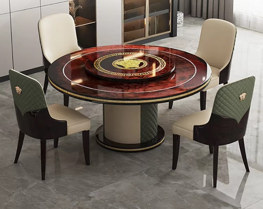 Round Wooden Dining Table Set With Lazy Susan / Ruchi