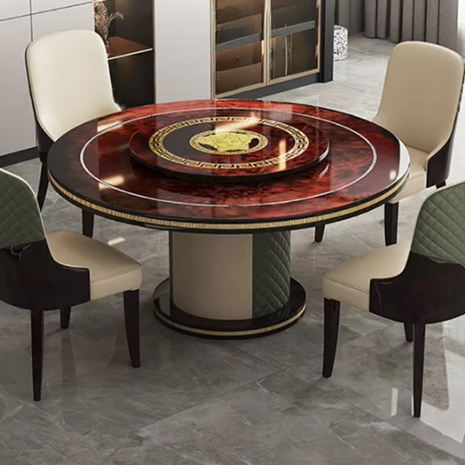 Round Wooden Dining Table Set With Lazy Susan / Ruchi