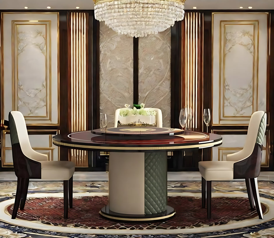 Round Wooden Dining Table Set With Lazy Susan / Ruchi