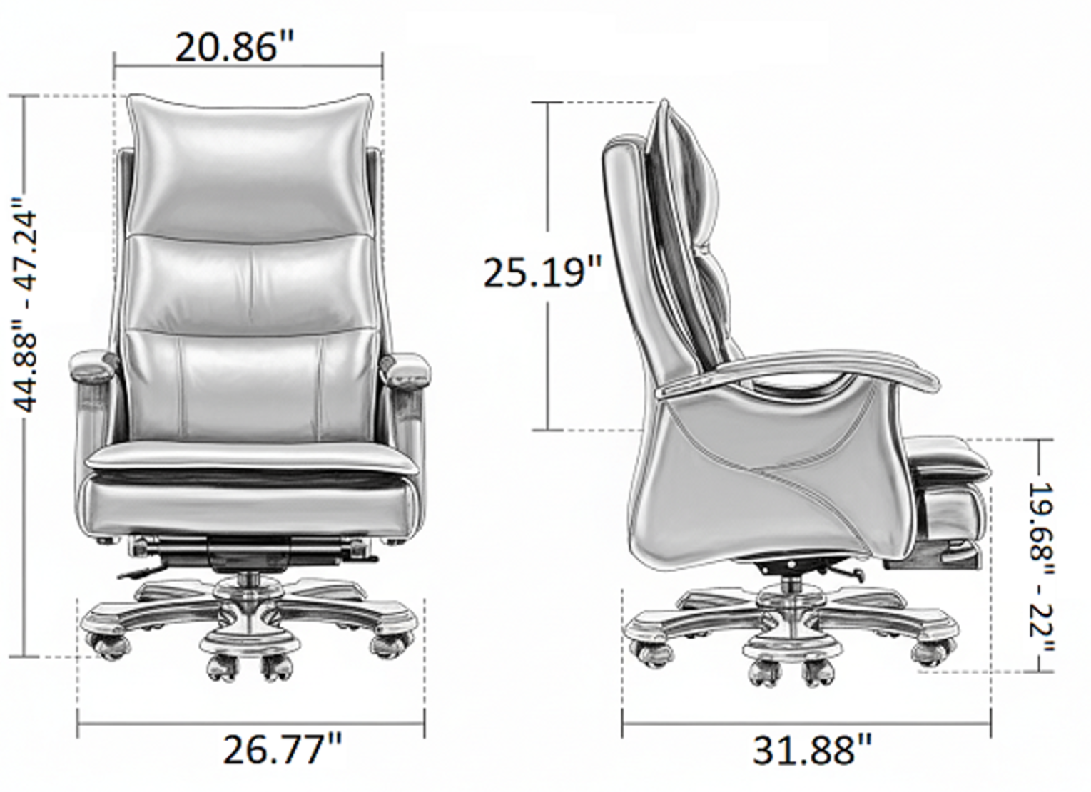 Modern Reclining Leather Office Chair With Footrest / Ruchi