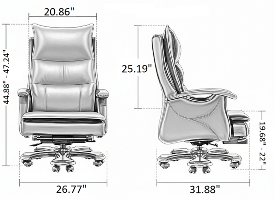 Modern Reclining Leather Office Chair With Footrest / Ruchi