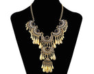Ethnic Turquoise Stone Drop Metal Necklace