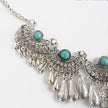 Ethnic Turquoise Stone Drop Metal Necklace