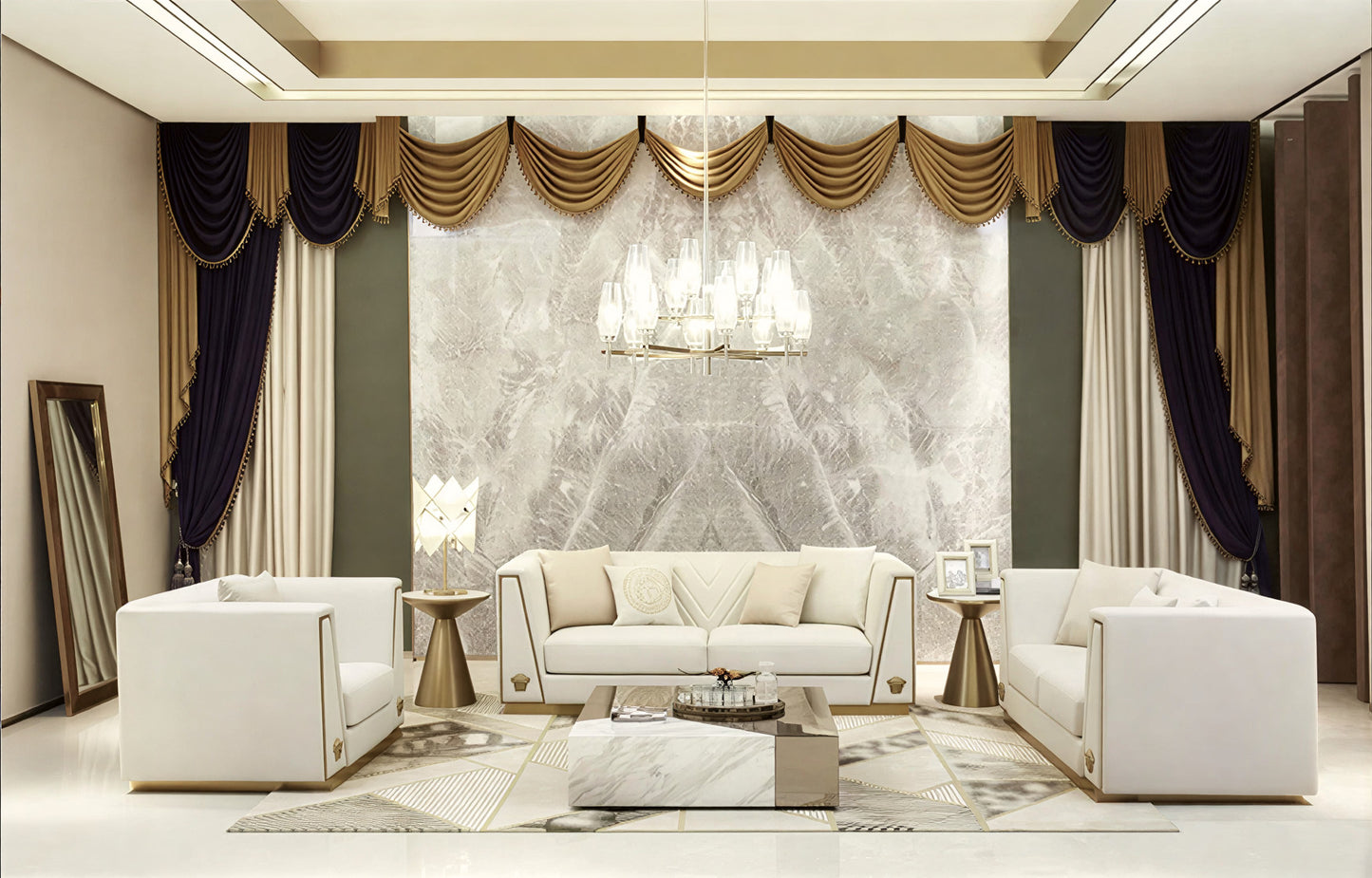 Royal Comfort Logo Designed 1-2-3 Fabric Sofa Set / Ruchi