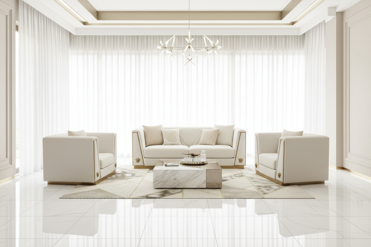 Royal Comfort Logo Designed 1-2-3 Fabric Sofa Set / Ruchi