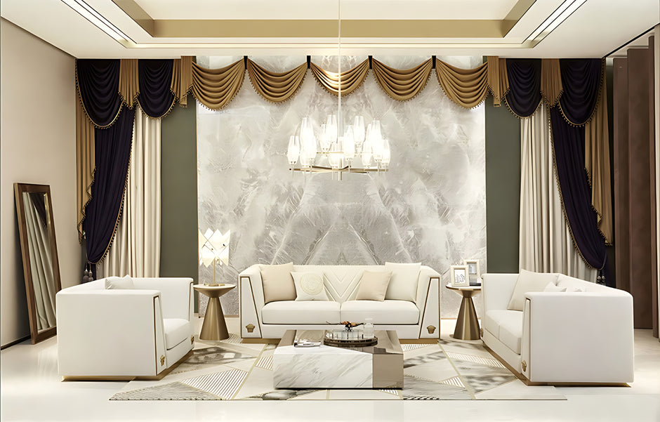 Royal Comfort Logo Designed 1-2-3 Fabric Sofa Set