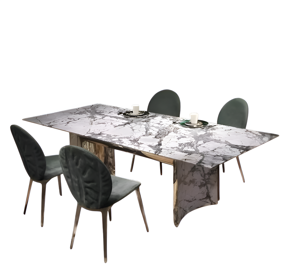 Rectangular Marble Dining Table Set With Bench