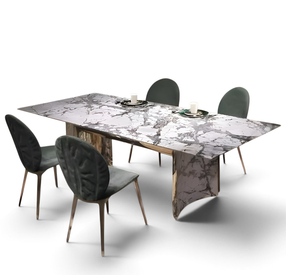 Rectangular Marble Dining Table Set With Bench / Ruchi