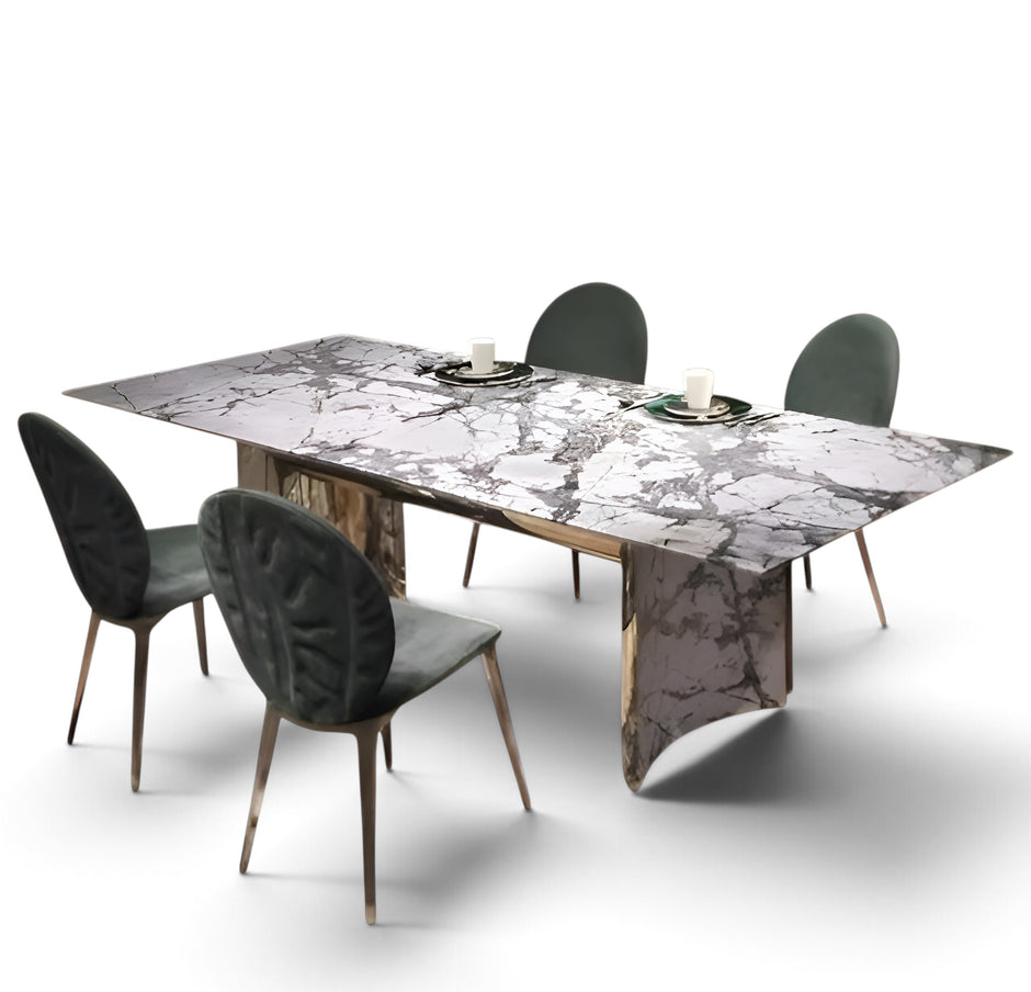 Rectangular Marble Dining Table Set With Bench / Ruchi