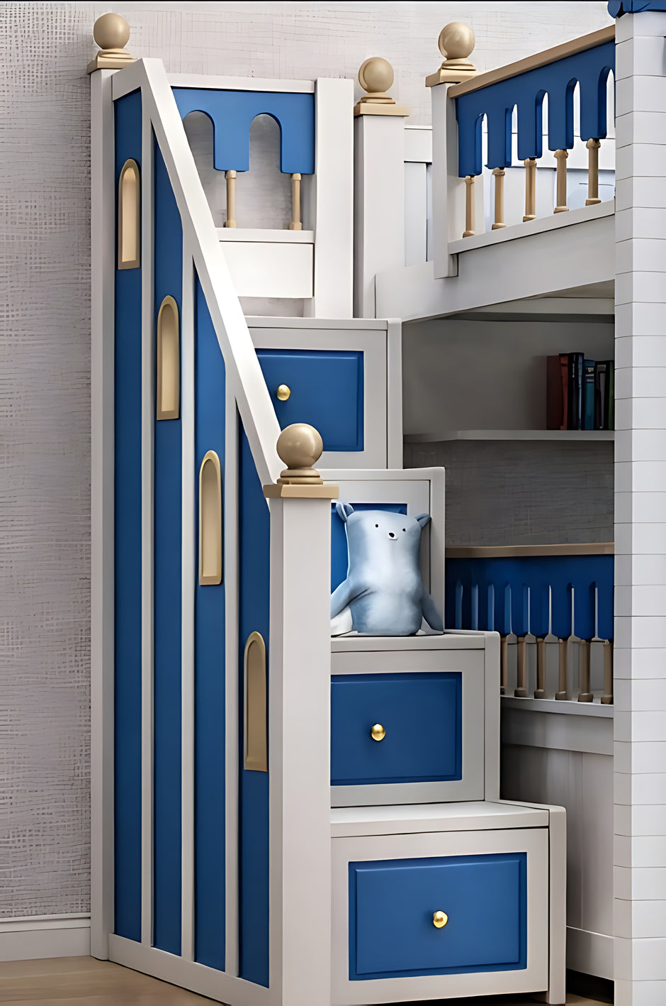 Wooden Castle Bunk Bed With Slide