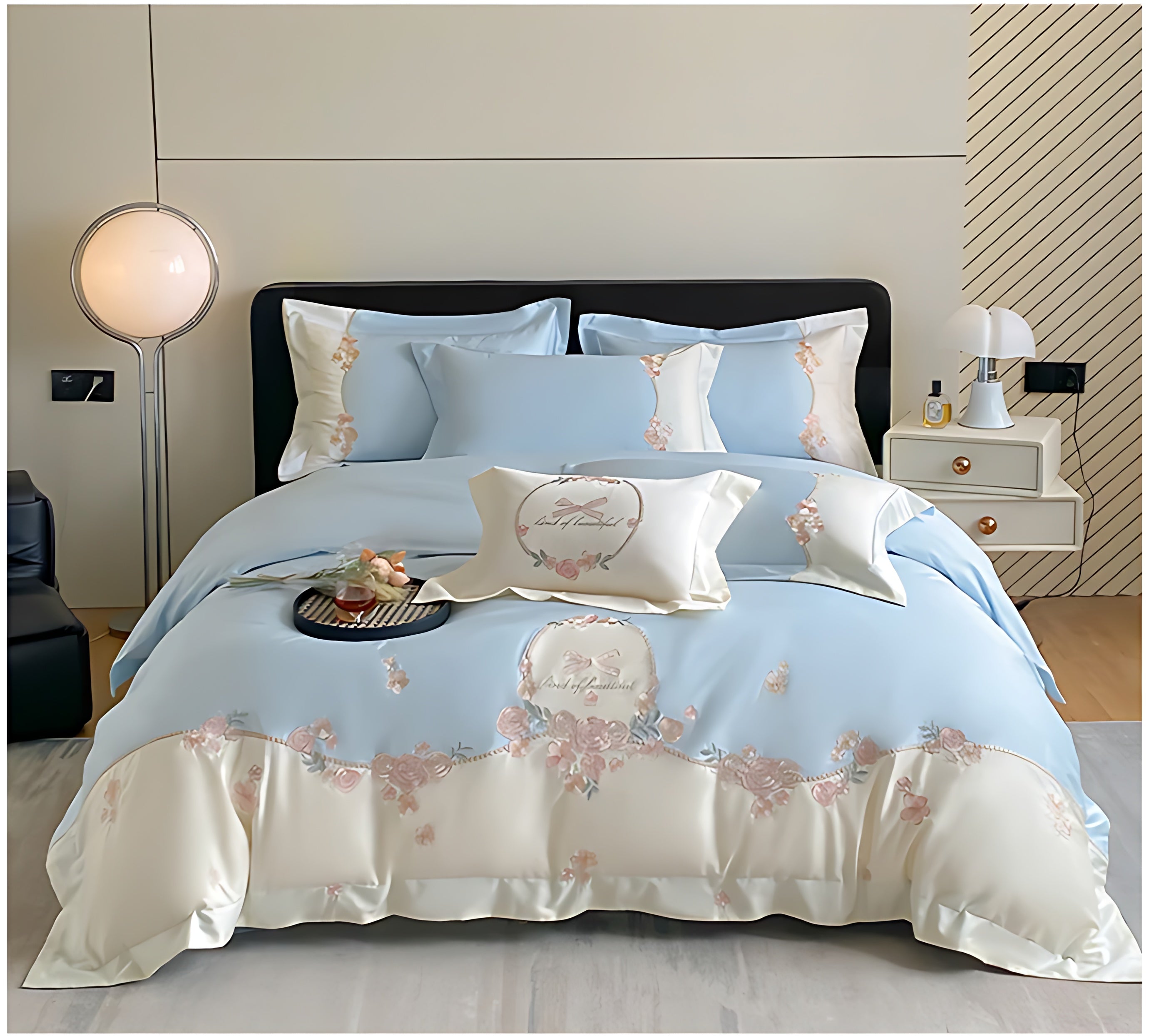 French-Style Fitted Floral Cotton Bedding Set